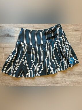 Universal Wicked Gray A-Line Pleated Mini Skirt w/Blue and cream Stripes Shiz